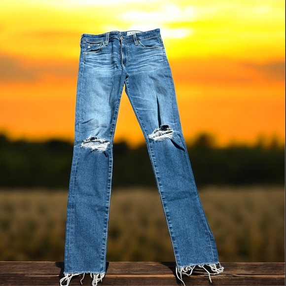 Ag Adriano Goldschmied Distressed Blue The Farrah Skinny Ankle Jeans Made in USA - Picture 1 of 16